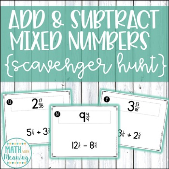 Preview of Add and Subtract Fractions and Mixed Numbers Scavenger Hunt