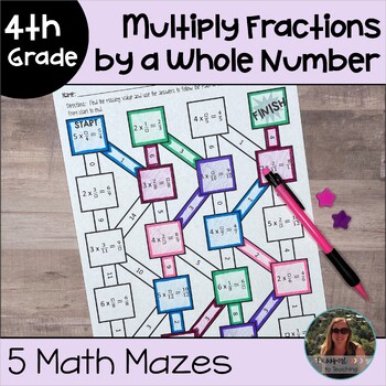 Preview of Multiplying Fractions by a Whole Number Math Maze Worksheets - 4th Grade