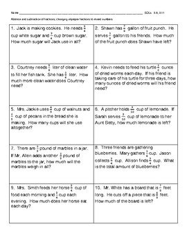 Add Subtract Fractions With Like Denominators Word Problems Va Sol 3 5 Digital