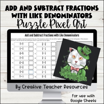 Preview of Add and Subtract Fractions with Like Denominators DIGITAL Puzzle Pixel Art 
