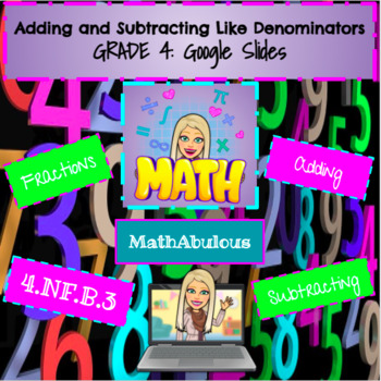 Preview of Add and Subtract Fractions with Like Denominators Google Slides