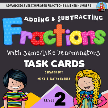 Preview of Adding and Subtracting Fractions with Like Denominators Task Cards (Level 2)
