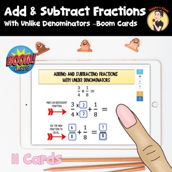 Preview of Add and Subtract Fractions with Unlike Denominators Boom Cards