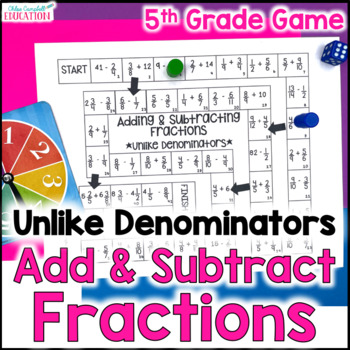Preview of Adding and Subtracting Fractions with Unlike Denominators Board Game - 5th Grade