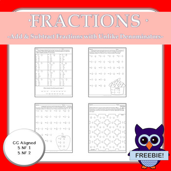 Preview of Add and Subtract Fractions with Unlike Denominators Sampler Freebie