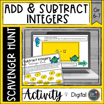 Preview of Add and Subtract Integers Digital Math Scavenger Hunt
