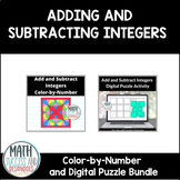 Add and Subtract Integers Digital Puzzle and Color-by-Number Activities