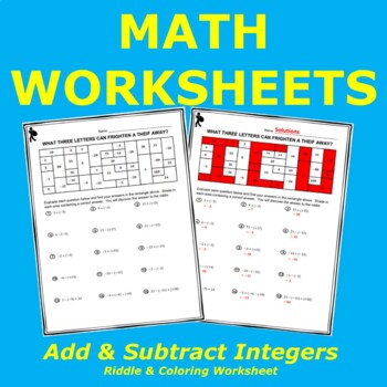 Preview of Add and Subtract Integers Riddle & Coloring Worksheet
