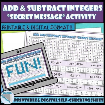 Preview of Add and Subtract Integers Secret Message Activity (Print and Digital) FREEBIE