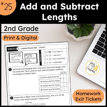 Preview of Add and Subtract Lengths Worksheets & Slides - iReady Math 2nd Grade Lesson 25