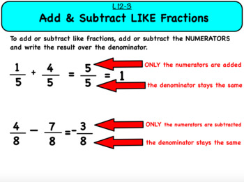 Preview of Add and Subtract Like and Unlike Fractions