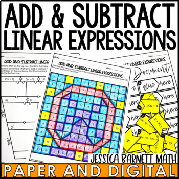 Preview of Add and Subtract Linear Expressions Activity and Worksheet Bundle