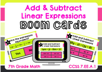 Preview of Add and Subtract Linear Expressions Boom Cards-Digital Task Cards