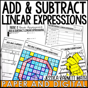 Preview of Add and Subtract Linear Expressions Bundle Activities Guided Notes Homework
