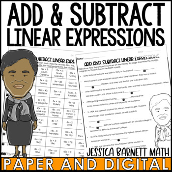 Preview of Add and Subtract Linear Expressions Worksheet Mistory Lib