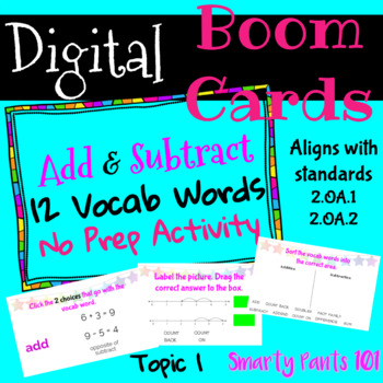 Preview of Add and Subtract Math Vocab Digital BOOM Cards 