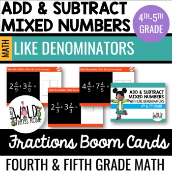 Preview of Add and Subtract Mixed Numbers BOOM Cards: Like Denominators