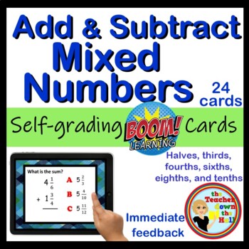Preview of Add and Subtract Mixed Numbers Boom Cards Digital Math