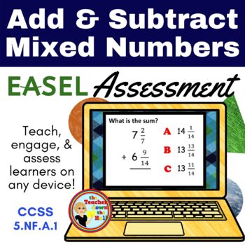 Preview of Add and Subtract Mixed Numbers Easel Assessment - Digital Fraction Activity