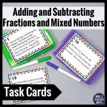 Preview of Mixed Numbers Word Problem Task Cards:  Add and Subtract