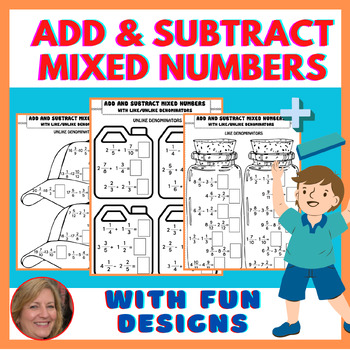 Preview of Add and Subtract Mixed Numbers worksheets with and without denominators