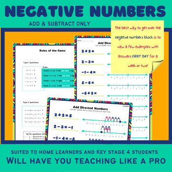 Preview of Add and Subtract Negative or Directed Numbers KS4 and homeschool