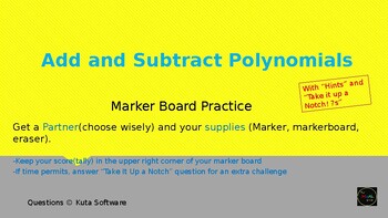 Preview of Add and Subtract Polynomials  Practice/Activity (w/ Hints and Gt ?s)