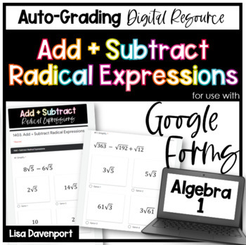 Preview of Add and Subtract Radical Expressions Google Forms Homework