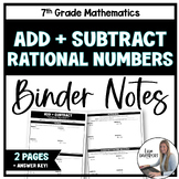 Add and Subtract Rational Numbers Binder Notes - 7th Grade Math