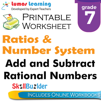 Add and Subtract Rational Numbers Printable Worksheet, Grade 7 | TPT