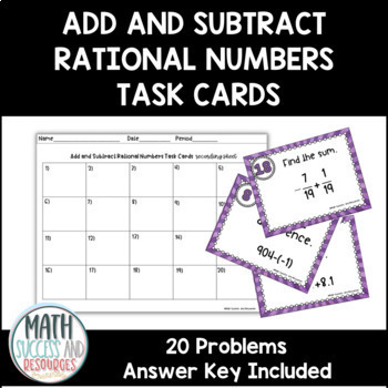 Preview of Adding and Subtracting Rational Numbers with Decimals and Fractions Task Cards