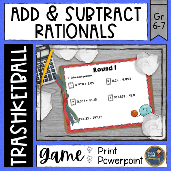 Preview of Add and Subtract Rational Numbers Trashketball Math Game