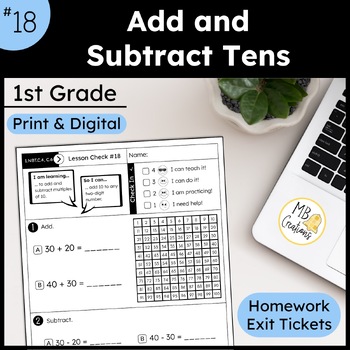 Preview of Addition & Subtraction with Tens Worksheet L18 1st Grade iReady Math Exit Ticket