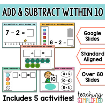 Preview of Add and Subtract Within 10 Digital Practice for Google Slides