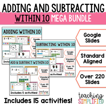 Preview of Add and Subtract Within 10 MEGA BUNDLE Digital Practice for Google Slides