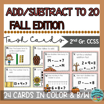 Preview of Add and Subtract Within 20 Strategies Task Cards Fall