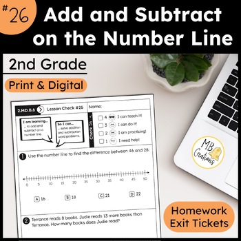 Preview of Add and Subtract on the Number Line Worksheets - iReady Math 2nd Grade Lesson 26