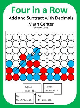 Preview of Add and Subtract with Decimals Math Center Game (Four in a Row)