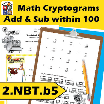 Preview of Add and Subtract within 100 | Cryptogram Puzzles | 2nd Grade Math