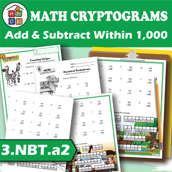 Preview of Add and Subtract within 1000 | Cryptogram Puzzles | 3rd Grade Math