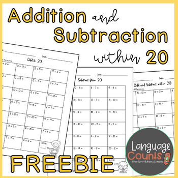 Preview of Add and Subtract within 20 Worksheet Freebie