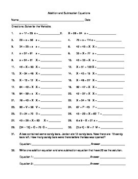 Preview of Add and Subtracting Equations Using Variables