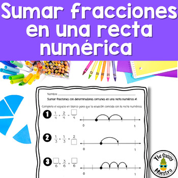Preview of Add fractions on a number line in Spanish Sumar fracciones en una recta númerica