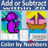 Add or Subtract within 20 - Color by Numbers Worksheets