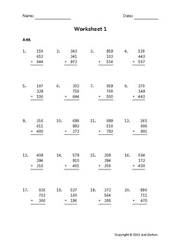 Add three 3-digit numbers (50 worksheets) by Cornucopia | TPT