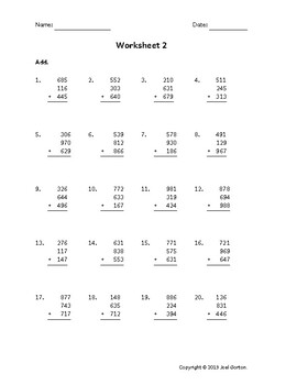 Add three 3-digit numbers (50 worksheets) by Cornucopia | TPT