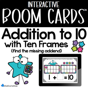 Preview of Add to 10 with Ten Frames: Drag Stars to Find the Missing Addend BOOM LEARNING