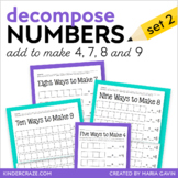 Addition Practice Decompose Numbers 4, 7, 8, and 9 - Kinde