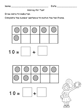 add to make ten math center and worksheet assessment k oa 4