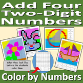 Add up to four two-digit numbers - Color by Numbers Worksheets